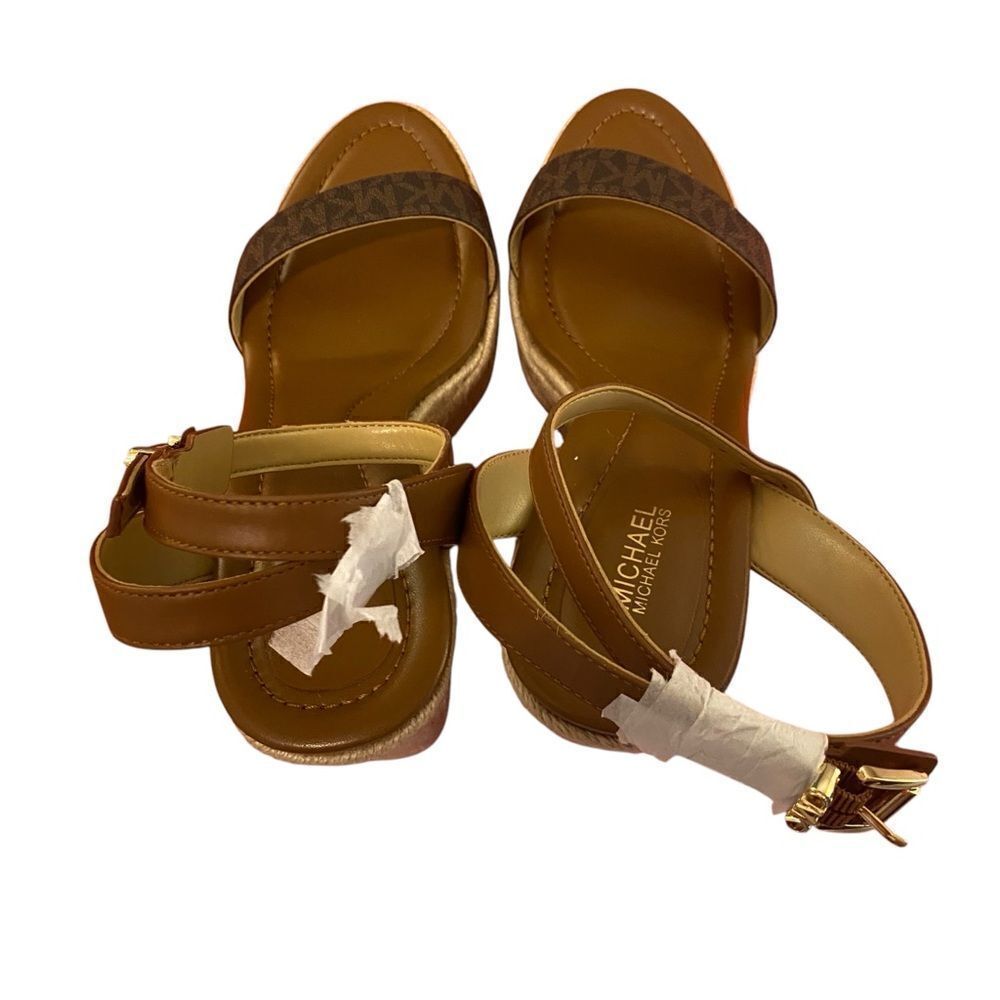 Michael by Michael Kors Leighton Brown Leather Wedge Sandals in Ladies Size 9.5M - Picture 5 of 7